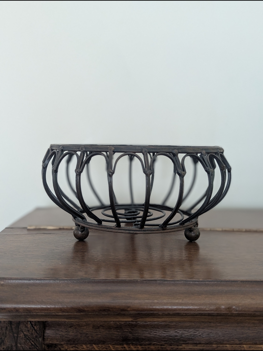 Wrought Iron Footed Basket Scroll Detail 9"
